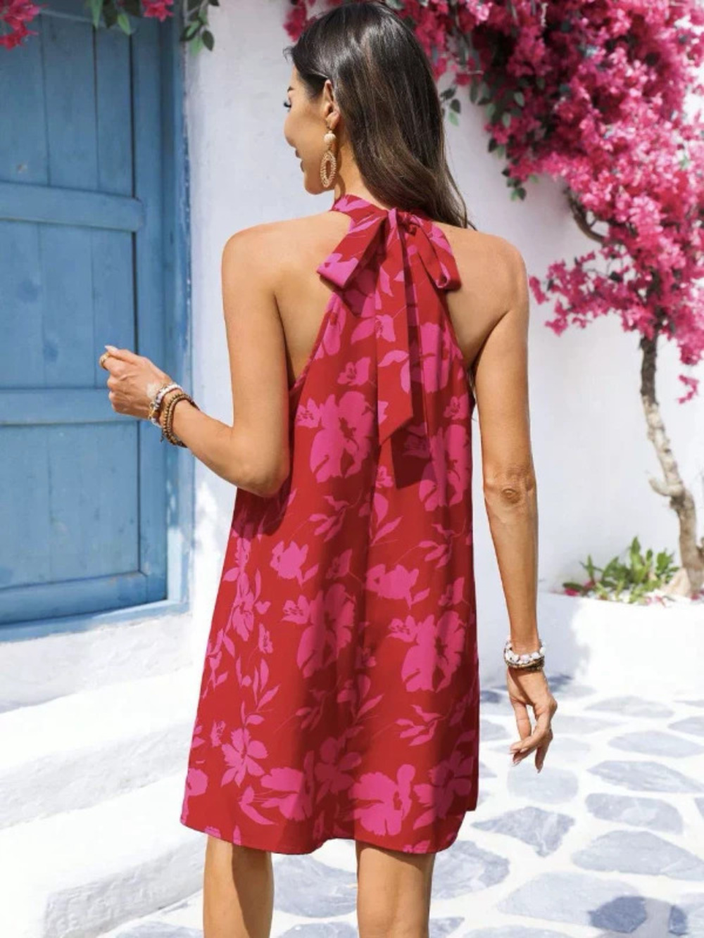 ZARA Printed Round Neck Tie Sleeveless Dress